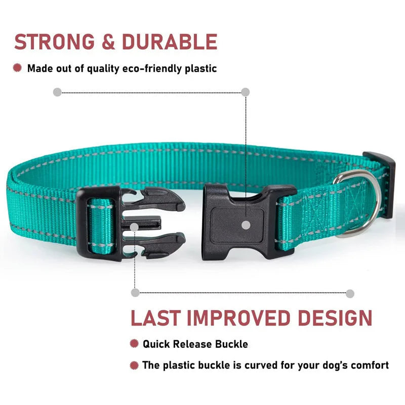 Reflective Dog Collar Strap with Adjustable Safety Nylon Pet Collar Pet Traction Rope Suitable for Small and Medium-Sized Pets