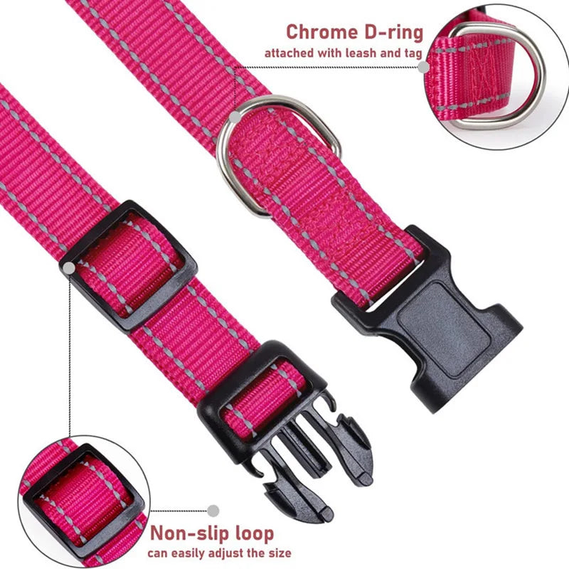 Reflective Dog Collar Strap with Adjustable Safety Nylon Pet Collar Pet Traction Rope Suitable for Small and Medium-Sized Pets